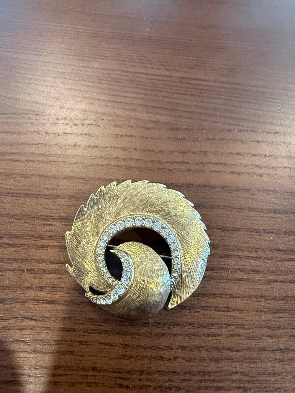 Vintage Gold-Tone Swirl Brooch with Rhinestones